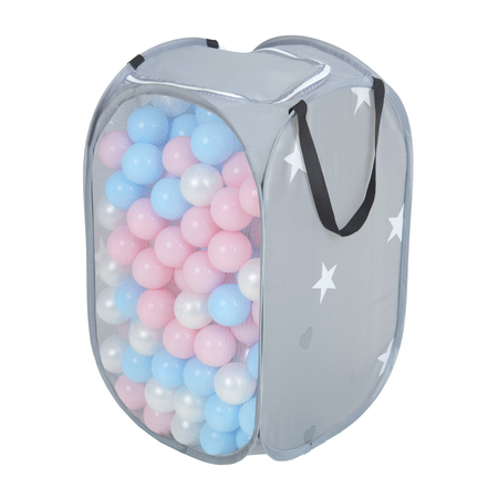 KiddyMoon Tapis en Mousse avec panier de balles sac en maille balles plastiques pour les enfants, Gris:  Babyblue/ Rose Poudré/ Perle