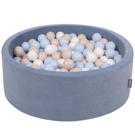 KiddyMoon Velours Piscine à Balles 7Cm pour Bébé Rond Fabriqué en EU, Bleu Glacier:  Beige Pastel/ Bleu Pastel/ Blanc