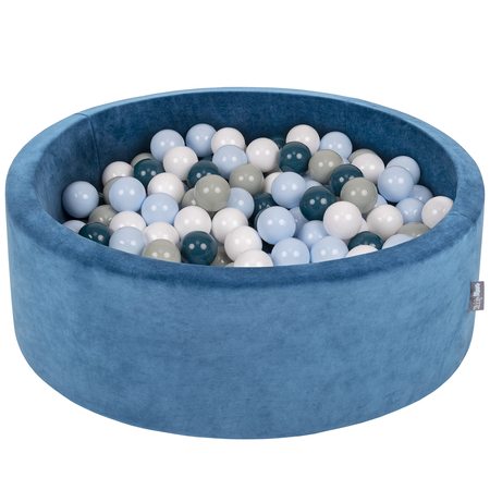 KiddyMoon Velours Piscine à Balles 7Cm pour Bébé Rond Fabriqué en EU, Bleu Lagune:  Turquoise Foncé/ Bleu Pastel/ Gris/ Blanc