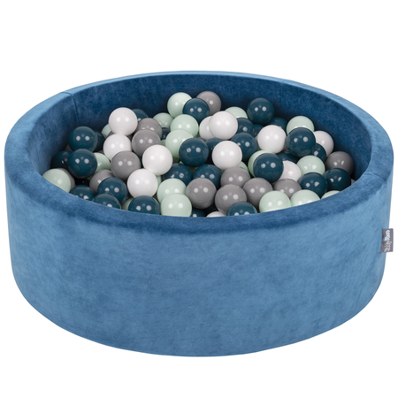 KiddyMoon Velours Piscine à Balles 7Cm pour Bébé Rond Fabriqué en EU, Bleu Lagune:  Turquoise Foncé/ Gris/ Blanc/ Menthe