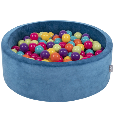 KiddyMoon Velours Piscine à Balles 7Cm pour Bébé Rond Fabriqué en EU, Bleu Lagune:  Vert Cl/ Jaune/ Turq/ Orange/ R.Foncé/ Violet