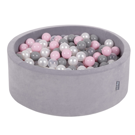 KiddyMoon Velours Piscine à Balles 7Cm pour Bébé Rond Fabriqué en EU, Gris De Montagnes:  Perle/ Gris/ Transparent/ Rose Poudré