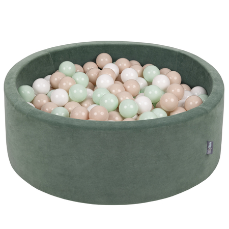 KiddyMoon Velours Piscine à Balles 7Cm pour Bébé Rond Fabriqué en EU, Vert Forêt:  Beige Pastel/ Blanc/ Menthe