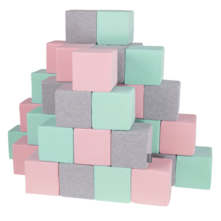 KiddyMoon blocs mous pour bébé cubes de construction en mousse, Cubes:  Gris Clair/ Rose/ Menthe