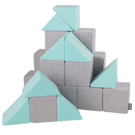 KiddyMoon blocs mous pour bébé cubes de construction en mousse, Mix:  Gris Clair/ Menthe