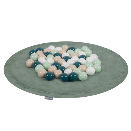 KiddyMoon tapis d'éveil sac à jouets 2en1 pour enfants, Vert Forêt:  Turquoise Foncé/ Beige Pastel/ Blanc/ Menthe