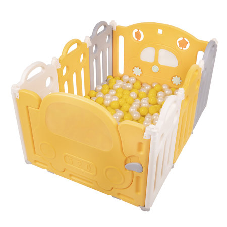 Parc Bébé Pliable avec Balles Colorées Pour Enfants, Blanc-Jaune: Jaune/ Perle