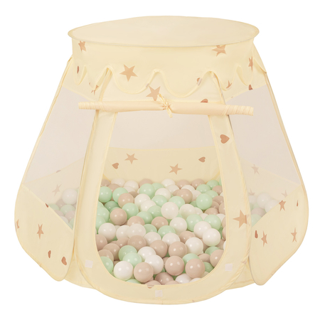 Tente Château Avec Les Balles Plastiques Piscine à Balles Pour Enfants, Beige Clair:  Beige Pastel/ Blanc/ Menthe