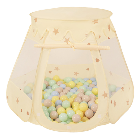 Tente Château Avec Les Balles Plastiques Piscine à Balles Pour Enfants, Beige Clair:  Beige Pastel/ Bleu Pastel/ Jaune Pastel/ Menthe