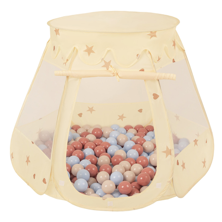 Tente Château Avec Les Balles Plastiques Piscine à Balles Pour Enfants, Beige Clair:  Beige Pastel/ Bleu Pastel/ Saumon