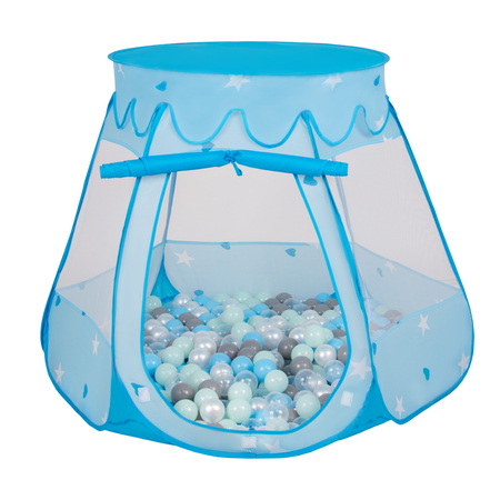 Tente Château Avec Les Balles Plastiques Piscine à Balles Pour Enfants, Bleu:  Perle-Gris-Transparent-Babyblue-Menthe