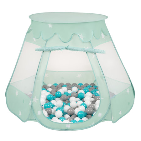 3en1 Tente de Jeux avec Tunnel Piscine à Boules avec Balles pour Enfants,  Multicolore: Gris/ Blanc/ Turquoise