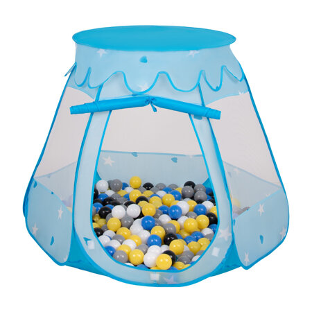 Tente Château Pour Enfants Tente de Jeu Avec Balles Colorées Jouet Cabane Pop-up Château Facile À Monter Maison de Jeu Pour Intérieur et Extérieur, Bleu:  Noir-Blanc-Gris-Bleu-Jaune