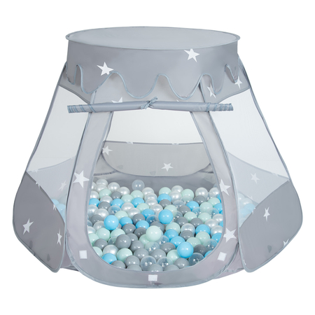 Tente Château Pour Enfants Tente de Jeu Avec Balles Colorées Jouet Cabane Pop-up Château Facile À Monter Maison de Jeu Pour Intérieur et Extérieur, Gris:  Perle-Gris-Transparent-Babyblue-Menthe