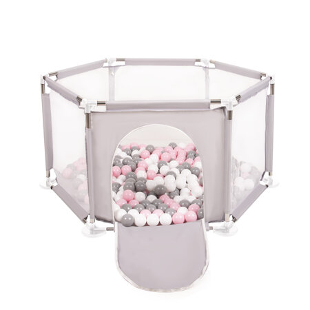 parc bébé hexagonal pliable avec balles plastiques, Gris: Blanc/ Gris/ Rose Poudré