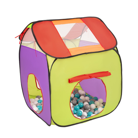 3en1 Tente de Jeux avec Tunnel Piscine à Boules avec Balles pour Enfants, Multicolore: Gris/ Blanc/ Turquoise