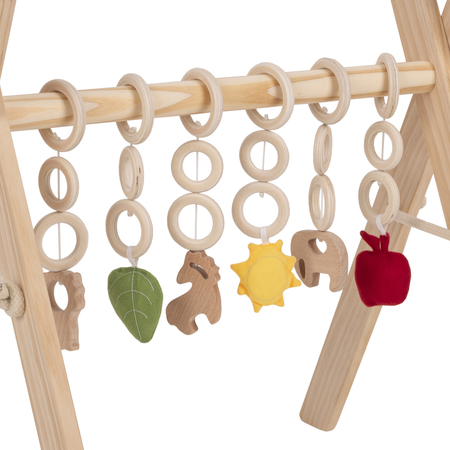 Jouet d'Activité avec 3 Pendentifs Portique d'Éveil Arche de Jeux Baby Gym, Naturelle