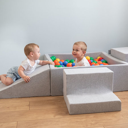 KiddyMoon Aire De Jeux en Mousse avec Carré Piscine À Balles pour Enfants, Gris Clair:  Blanc/ Gris/ Menthe