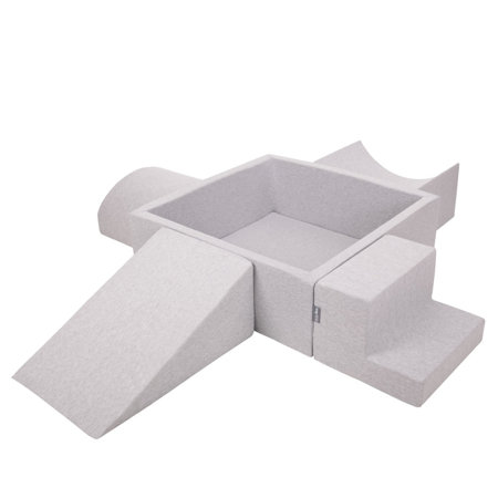 KiddyMoon Aire De Jeux en Mousse avec Carré Piscine À Balles pour Enfants, Gris Clair:  Blanc/ Gris/ Menthe