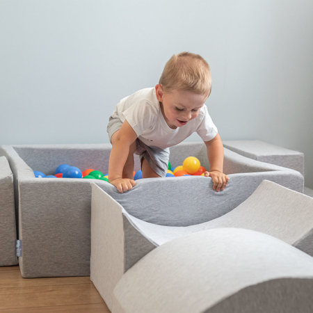 KiddyMoon Aire De Jeux en Mousse avec Carré Piscine À Balles pour Enfants, Gris Clair:  Gris/ Blanc/ Turquoise