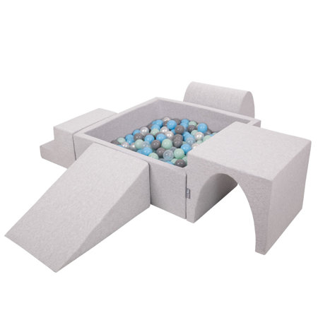 KiddyMoon Aire De Jeux en Mousse avec Carré Piscine À Balles pour Enfants, Gris Clair:  Perle/ Gris/ Transparent/ Babyblue/ Menthe