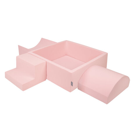 KiddyMoon Aire De Jeux en Mousse avec Carré Piscine À Balles pour Enfants, Rose: Babyblue/ Rose Poudre/ Perle