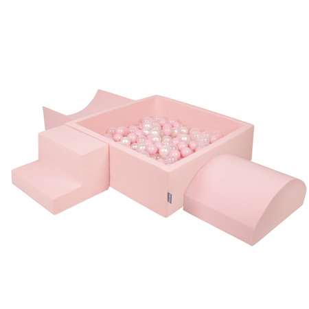 KiddyMoon Aire De Jeux en Mousse avec Carré Piscine À Balles pour Enfants, Rose: Rose Poudre/ Perle/ Transparent