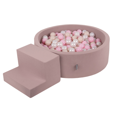 KiddyMoon Aire De Jeux en Mousse avec Rond Piscine à Balles pour Enfants, Bruyère:  Beige Pastel/ Rose Poudré/ Perle