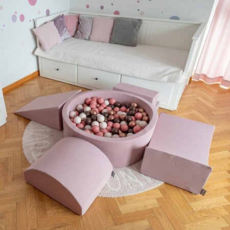 KiddyMoon Aire De Jeux en Mousse avec Rond Piscine à Balles pour Enfants, Bruyère:  Beige Pastel/ Rose Poudré/ Perle