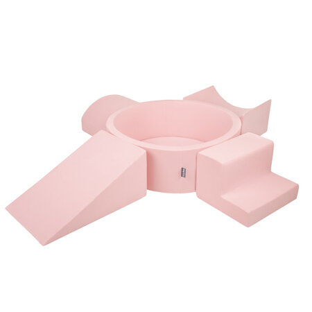 KiddyMoon Aire De Jeux en Mousse avec Rond Piscine à Balles pour Enfants, Rose:  Beige Pastel/ Rose Poudré/ Perle