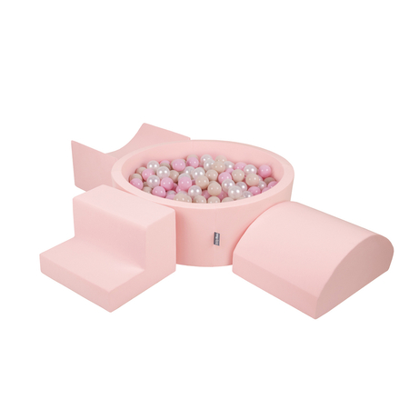 KiddyMoon Aire De Jeux en Mousse avec Rond Piscine à Balles pour Enfants, Rose: Beige Pastel/ Rose Poudré/ Perle