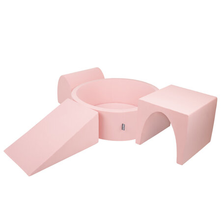 KiddyMoon Aire De Jeux en Mousse avec Rond Piscine à Balles pour Enfants, Rose: Rose Poudre/ Perle/ Transparent