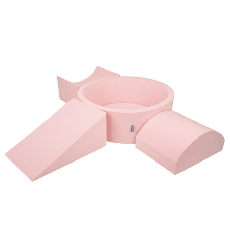 KiddyMoon Aire De Jeux en Mousse avec Rond Piscine à Balles pour Enfants, Rose: Rose Poudre/ Perle/ Transparent