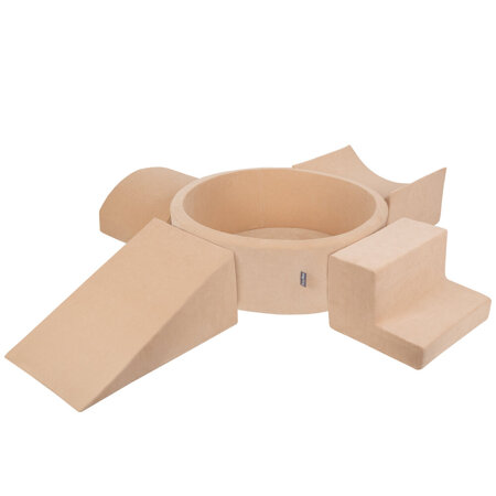 KiddyMoon Aire Velvet De Jeux en Mousse avec Rond Piscine à Balles pour Enfants, Beige Sableux:  Beige Pastel/ Saumon/ Blanc