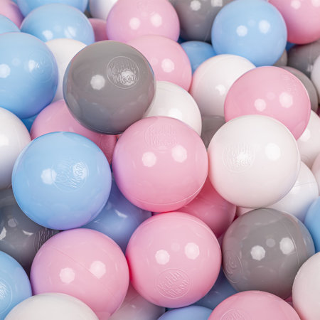 KiddyMoon Balles Colorées Plastique 7cm pour Piscine Enfant Bébé Fabriqué en, Blanc/ Gris/ Babyblue/ Rose Poudré