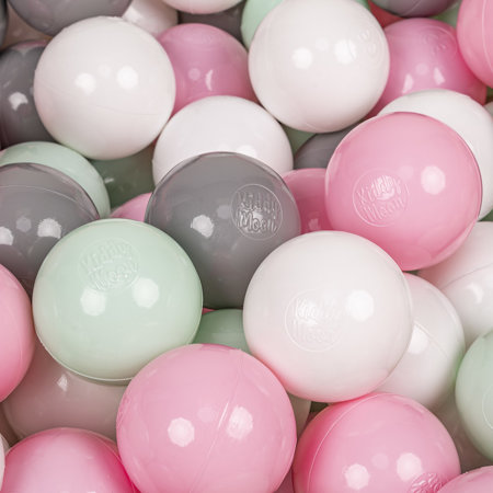 KiddyMoon Balles Colorées Plastique 7cm pour Piscine Enfant Bébé Fabriqué en, Blanc/ Gris/ Menthe/ Rose Poudré