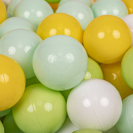KiddyMoon Balles Colorées Plastique 7cm pour Piscine Enfant Bébé Fabriqué en, Blanc/ Menthe/ Vert Clair/ Jaune