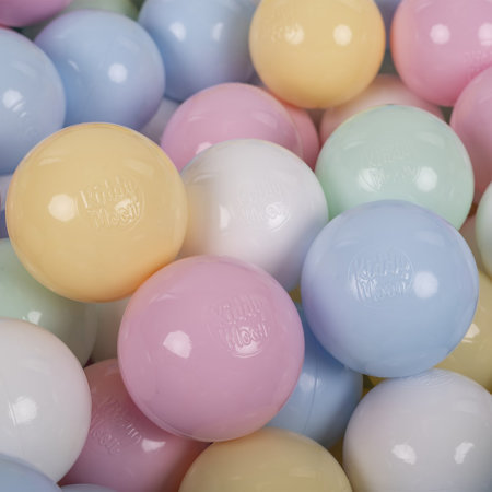KiddyMoon Balles Colorées Plastique 7cm pour Piscine Enfant Bébé Fabriqué en, Bleu Pastel/ Jaune Pastel/ Blanc/ Menthe/ Rose Poudré