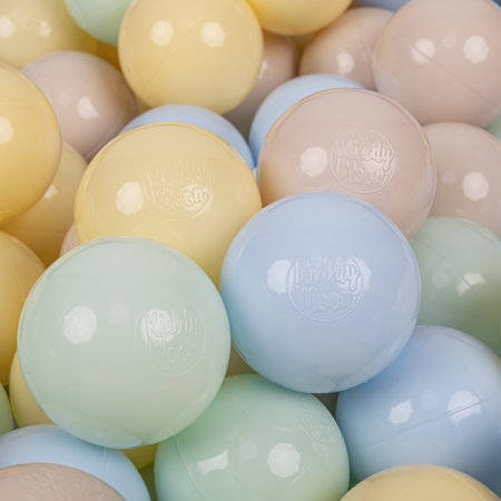 KiddyMoon Balles Colorées Plastique 7cm pour Piscine Enfant Bébé Fabriqué en EU, Beige Pastel/ Bleu Pastel/ Jaune Pastel/ Menthe