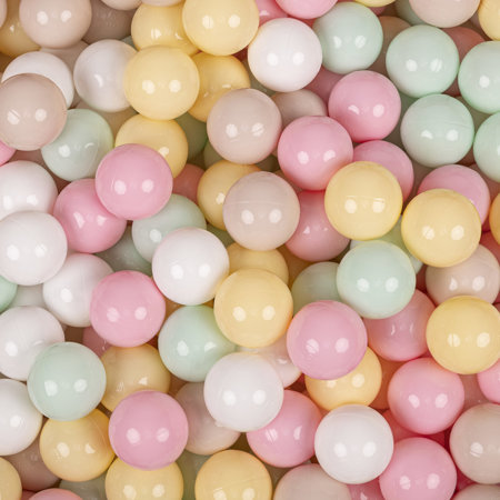 KiddyMoon Balles Colorées Plastique 7cm pour Piscine Enfant Bébé Fabriqué en EU, Beige Pastel / Jaune Pastel / Blanc / Menthe / Rose Poudré