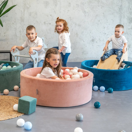 KiddyMoon Balles Colorées Plastique 7cm pour Piscine Enfant Bébé Fabriqué en EU, Beige Pastel/ Saumon/ Blanc