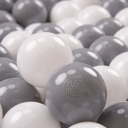 KiddyMoon Balles Colorées Plastique 7cm pour Piscine Enfant Bébé Fabriqué en EU, Blanc/ Gris