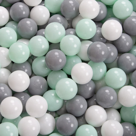 KiddyMoon Balles Colorées Plastique 7cm pour Piscine Enfant Bébé Fabriqué en EU, Blanc/ Gris/ Menthe