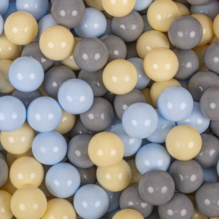 KiddyMoon Balles Colorées Plastique 7cm pour Piscine Enfant Bébé Fabriqué en EU, Bleu Pastel/ Jaune Pastel/ Gris