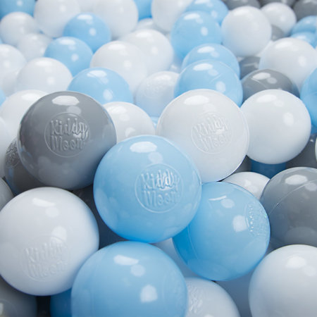 KiddyMoon Balles Colorées Plastique 7cm pour Piscine Enfant Bébé Fabriqué en EU, Gris/ Blanc/ Babyblue