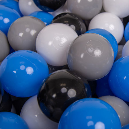 KiddyMoon Balles Colorées Plastique 7cm pour Piscine Enfant Bébé Fabriqué en EU, Gris/ Blanc/ Bleu/ Noir