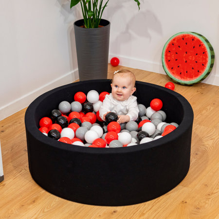 KiddyMoon Balles Colorées Plastique 7cm pour Piscine Enfant Bébé Fabriqué en EU, Gris/ Blanc/ Rouge/ Noir