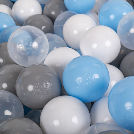 KiddyMoon Balles Colorées Plastique 7cm pour Piscine Enfant Bébé Fabriqué en EU, Gris/ Blanc/ Transparent/ Babyblue