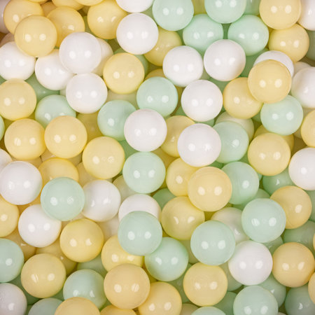 KiddyMoon Balles Colorées Plastique 7cm pour Piscine Enfant Bébé Fabriqué en EU, Jaune Pastel/ Blanc/ Menthe