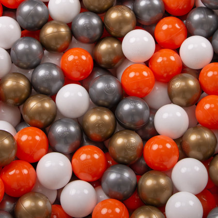 KiddyMoon Balles Colorées Plastique 7cm pour Piscine Enfant Bébé Fabriqué en EU, Orange/ Argenté/ Or/ Blanc
